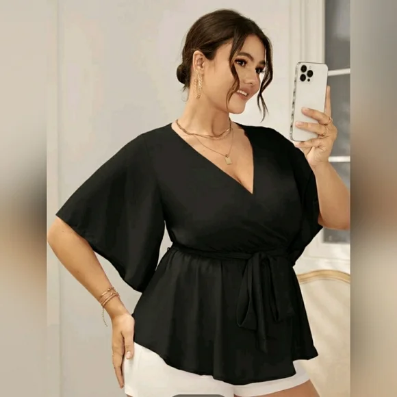 NEW! Surplice wrap front, Belted,Ruffled Peplum hem Blouses - Picture 2 of 4